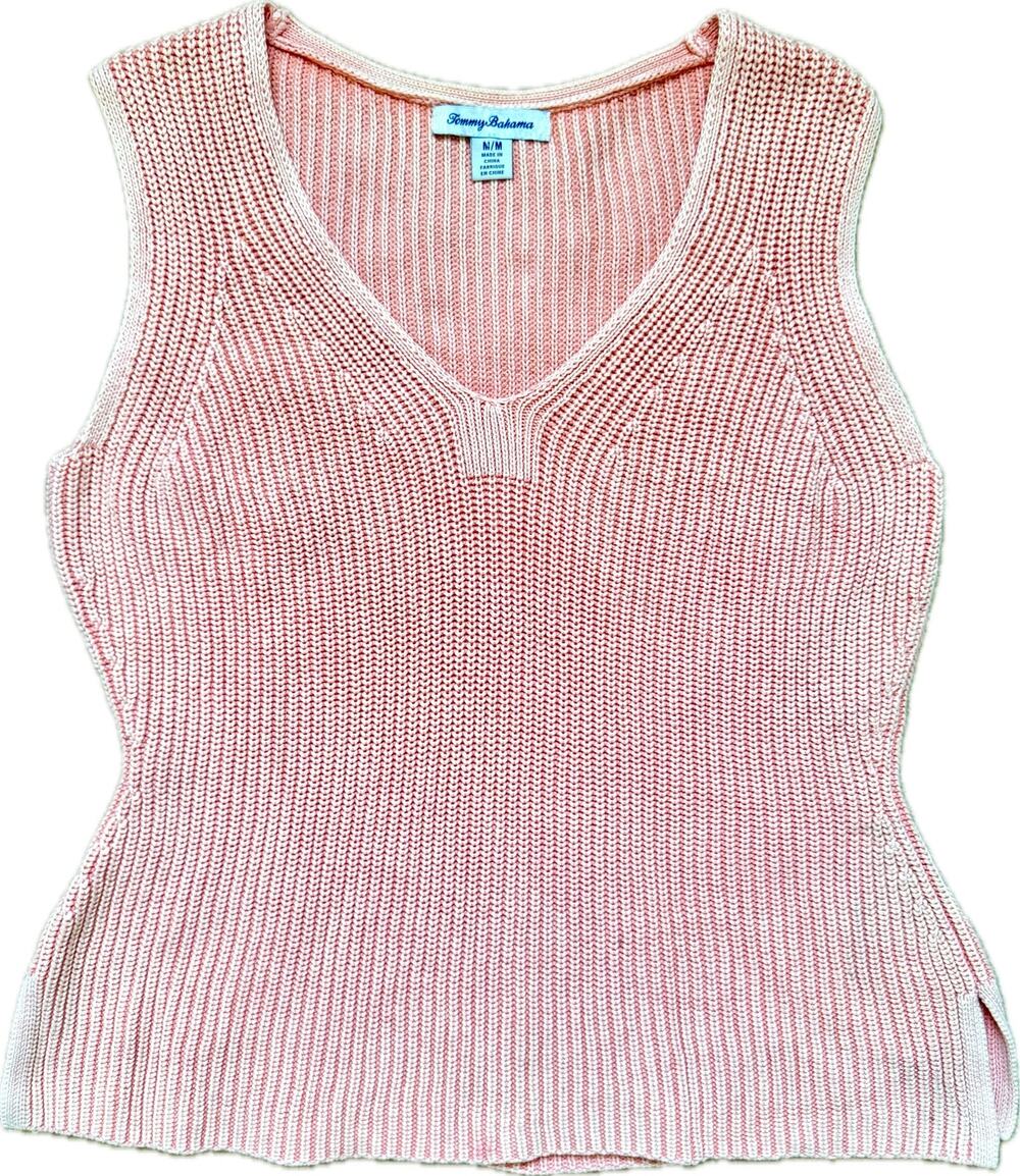 TOMMY BAHAMA Belle Haven Tank Sweater Size M Cotton Rayon Bamboo Pink Knit